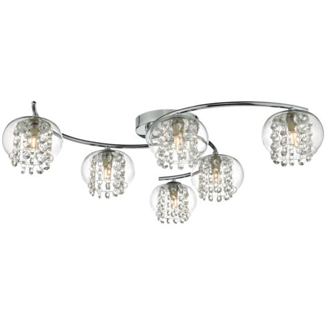 DAR ELMA - Plafonnier semi-affleurant chrome poli et cristal, 6x G9 (1/4)