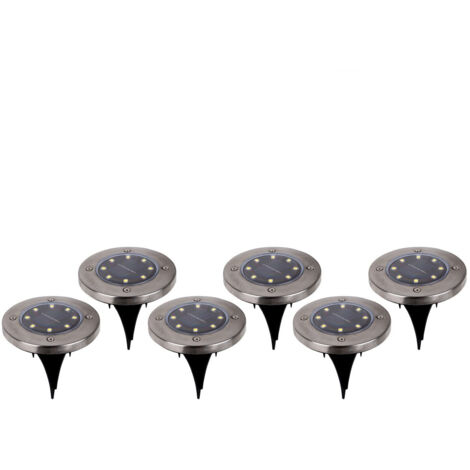 Naeve KIAN Lot de 6 piquets solaires d'extérieur à LED en acier, capteur crépusculaire 2 500-3 200 K, IP44 (1/5)
