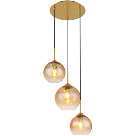 Globo Jamessa Suspension Cluster, abat-jour en verre ambré mat couleur laiton, 3 ampoules E27 (1/5)