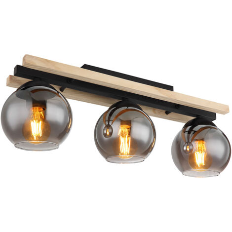 Globo - plafonnier - Conni - noir - verre bois verre fumé - lampe (1/5)