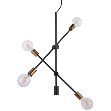 Italux Edmond - Suspension Industrielle Et Rétro Noir Mat, Or 4 Lumières, E27 (1/2)