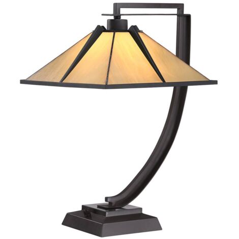 Lampe de table POMEROY 1xE27 60W acier western bronze, verre artificiel H:54,8cm L:33cm dimmable (1/5)