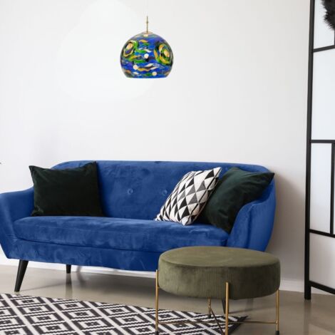 Suspension moderne LUNA Or 24 Carats 1 ampoule, abat jour bleu aqua (1/3)