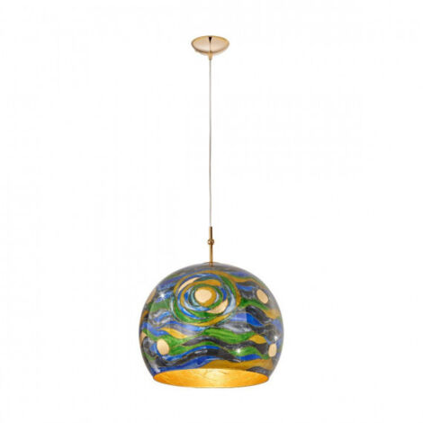 Suspension design LUNA Or 24 Carats 1 ampoule, abat jour bleu aqua (1/5)