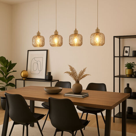 Suspension lampe suspension plafonnier verre beige fumé E27 H 120 cm (1/5)