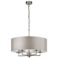 Searchlight KNIGHTSBRIDGE - Suspension de plafond en argent satiné à 5 ampoules avec abat-jour en soie artificielle argentée