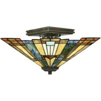 Elstead Inglenook - Plafonnier semi-affleurant Tiffany à 2 ampoules, bronze, E27
