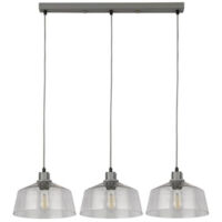 Searchlight Odeon Suspension de plafond à 3 barres lumineuses en métal gris et verre