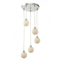 Federico Suspension de plafond à 5 ampoules, chrome poli, verre opale
