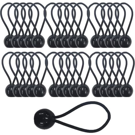 50 Tensores Elásticos Con Bola Para Toldos, Carpas, Cortinas – Negro, Resistentes A Rayos UV, Se Estiran Hasta 25 Cm