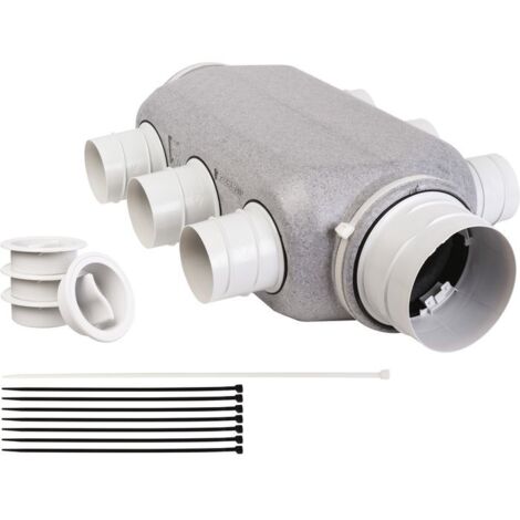 Atlantic – Caisson de répartition VMC 566 x 228 mm avec 1 piquage Ø 125 mm et 6 piquages Ø 80 mm – Système Twist & Go – 412231