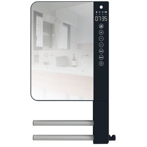 Atlantic – Sèche-serviette électrique soufflant gris avec miroir – 2 barres – 1800W – Mode Boost – Pour petites salles de bains