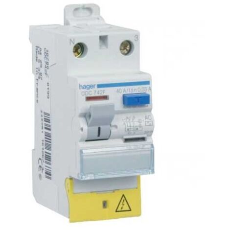 Hager – Interrupteur différentiel 2P 40A 30mA type AC – Protection contre contacts indirects – Installation sur rail DIN – Raccordement à vis