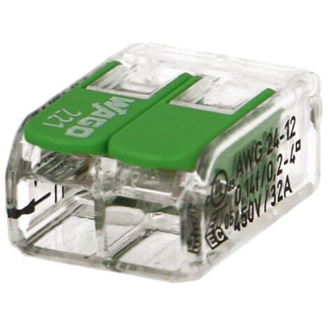 Wago – Borne à leviers 2 pôles 221422 – Section câble 2x4mm² – Courant 32A – Tension 450V – Boîte de 100 pièces – Design ultra-compact