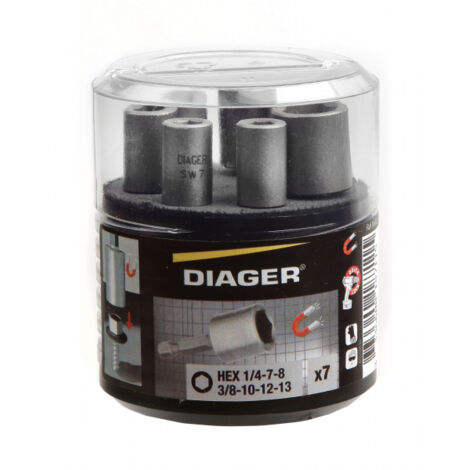 Diager – Coffret cliquet 1/4" avec 7 douilles magnétiques – Aimant puissant pour vis hexagonales – Attachement DIN 3126 E 6,3 (1/2)