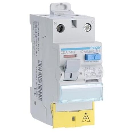 Hager – Interrupteur différentiel 2P 40A 30mA type A – Protection contre électrocution – Montage sur rail DIN – Borne à vis pour installation facile