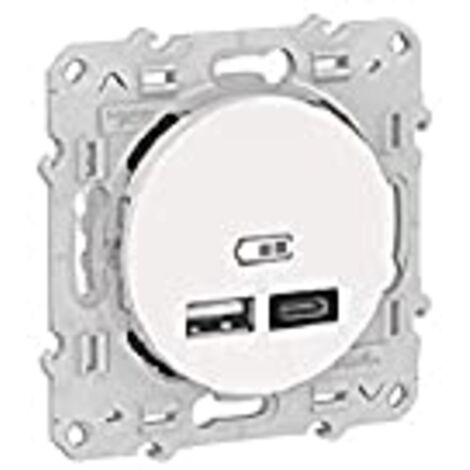 Schneider Electric – Prise USB double A+C – 2 ports 2,4 A – Installation murale – Compatible gamme Odace – Boîtier polycarbonate blanc - s520401