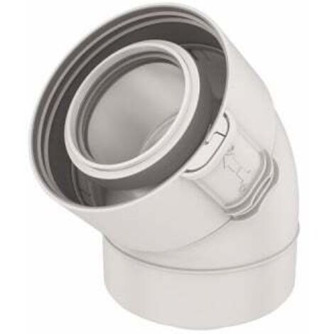 Ubbink – Coude Rolux condensation 80/125 à 45° – Raccord fumisterie en polypropylène et PVC – Évacuation horizontale gaz brûlés