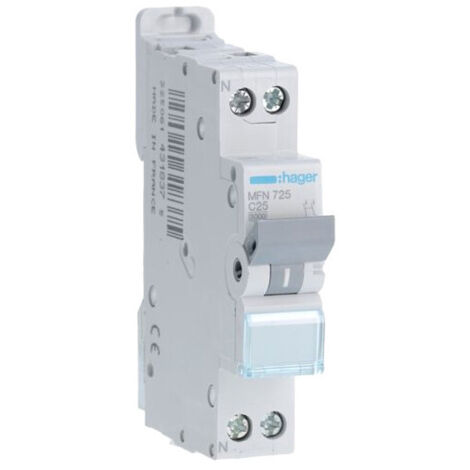 Hager – Disjoncteur unipolaire 25A – Courbe C – Pouvoir de coupure 3kA – Borne à vis – Compatible rail DIN