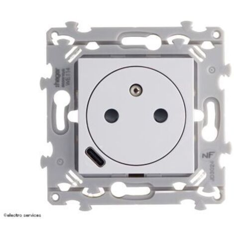 Hager – Prise de courant affleurante 2P+T avec USB-C – Courant nominal 16A – Tension 250V – Pour tableau électrique – Finition blanche