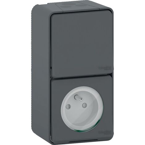 Mureva Styl Prise courant 2P+T+va et vient verti. saillie IP55 IK08 gris SCHNEIDER MUR36025