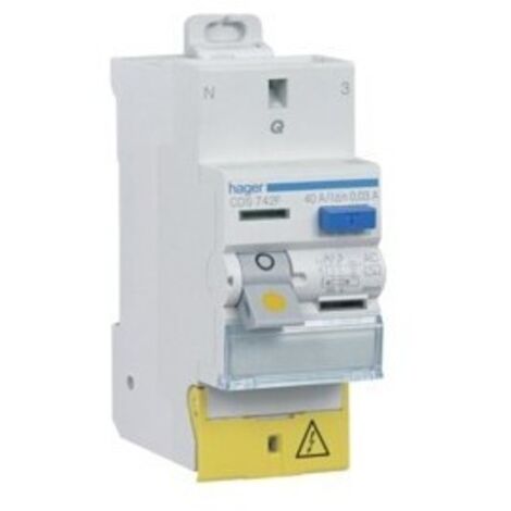Hager – Interrupteur différentiel 2P 40A 30mA type A à bornes décalées – Protection contre électrisation – Compatible plaques cuisson et véhicules électriques