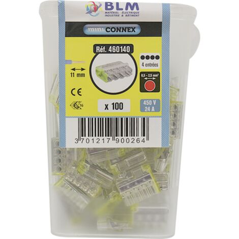 Lot de 100 bornes de connexion 4 fils 1 à 2,5mm² – Tenue au fil incandescent 960°C – Homologations NF, CE, UL – BLM (1/5)