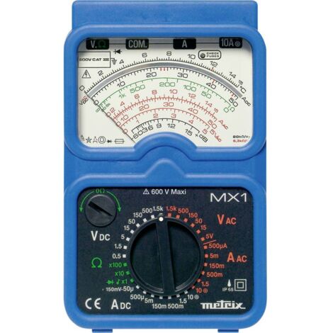 Metrix – Multimètre analogique 10A – Indice de sécurité CAT II – Fréquence 1000Hz – Précision ±2,5% – Boîtier anti-chocs IP65 (1/5)