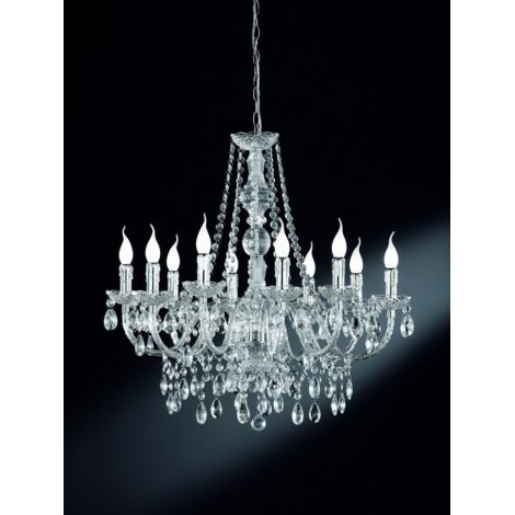 Lustre cristal 77cm 10 lumières – Acrylique chrome – Hauteur 165cm – Éclairage décoratif pour salons modernes – Reality