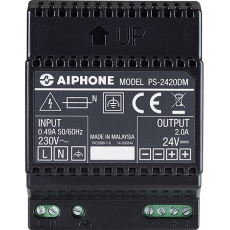 Aiphone – Alimentation à découpage 24V DC 2A – Remplace PS2420DIN, PS2410DIN – Pour interphone et visiophone – PS2420DM