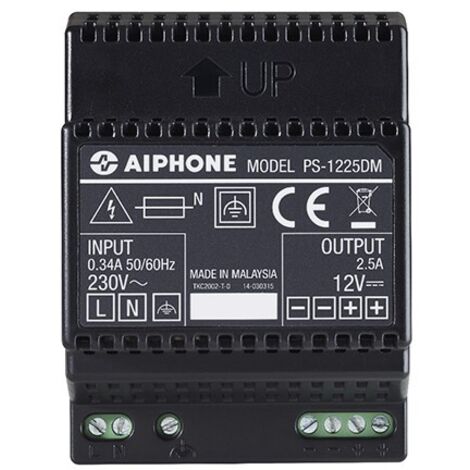 Aiphone – Alimentation 230 Vac / 12 Vcc – 2,5 A – Accessoire pour interphone et visiophone – Fixation sur rail DIN de 4 modules