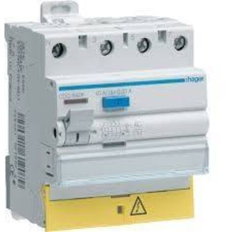 Hager – Interrupteur différentiel AC 30mA 63A – 4 pôles – Protection électrocution – Installation rail DIN – Tension 230/400V – IP20