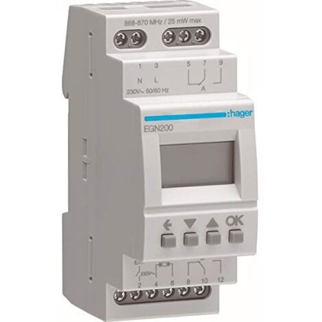 Hager – Programmateur horaire numérique 2 canaux – Bluetooth – Minuterie multifonction pour tableau électrique – Programmation via application