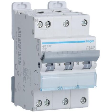 Hager – Disjoncteur tripolaire 32A – Courbe C – 10kA – 4 pôles – Protection circuits électriques pour installations tertiaires (1/6)