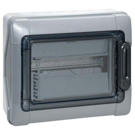 Legrand – Coffret étanche PLEXO 13 modules gris – IP65 IK09 pour environnements humides – Montage en saillie – Porte transparente verrouillable (1/5)