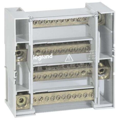 Legrand – Répartiteur modulaire tétrapolaire 250A – 12 connexions à vis – Montage rail DIN – 4 pôles – 9 modules – Protection contacts