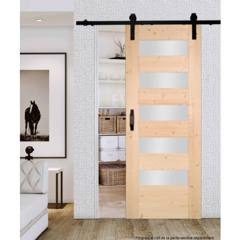 Porte seule 5 Vitrages HORIZON bois épicéa 2040 x 830