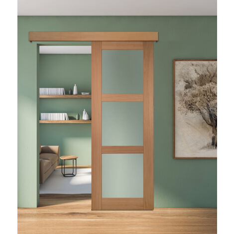 Porte seule 3 Vitrages URSA bois chêne européen  2040 x 730