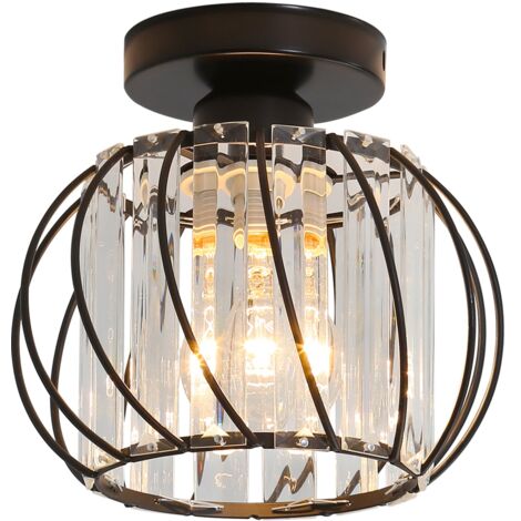 GOECO Plafoniera moderna in cristallo LED E27, plafoniera mini lampadario in cristallo per cucina sala da pranzo camera da letto corridoio ingresso (nero)