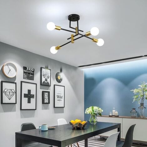 GOECO Lampada da soffitto vintage, plafoniere industriali E27 Diametro 70 cm per camera da letto, cucina, corridoio, lampadari a LED moderni 4 luci