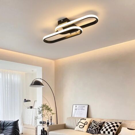 GOECO LED Plafoniera 32W 3600LM, Plafoniera moderna, Lampada da soffitto in acrilico per soggiorno camera da letto cucina bagno corridoio balcone 50cm (nero) Luce bianca calda 3000K