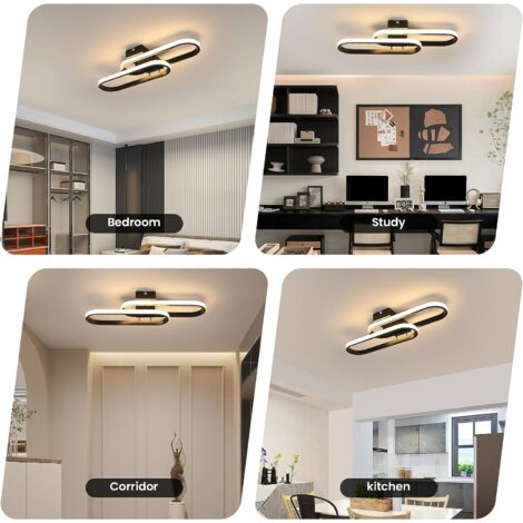 GOECO LED Plafoniera 32W 3600LM, Plafoniera moderna, Lampada da soffitto in acrilico per soggiorno camera da letto cucina bagno corridoio balcone 50cm (nero) Luce bianca calda 3000K