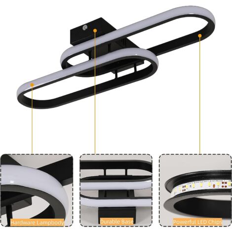 GOECO LED Plafoniera 32W 3600LM, Plafoniera moderna, Lampada da soffitto in acrilico per soggiorno camera da letto cucina bagno corridoio balcone 50cm (nero) Luce bianca calda 3000K