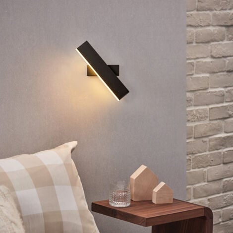 GOECO Applique Murale Interna LED, Lampada Murale Rotante a 360, 7W Luminari Interni in Metallo e Acrilico, Applique Murale Nera per Camera da Letto, Salotto, Scale, Luce Calda 3000K