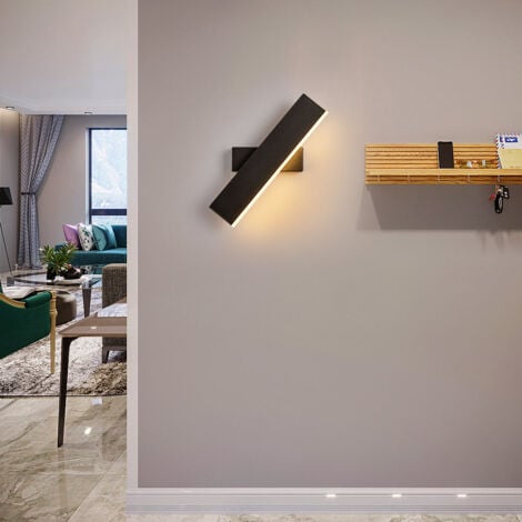GOECO Applique Murale Interna LED, Lampada Murale Rotante a 360, 7W Luminari Interni in Metallo e Acrilico, Applique Murale Nera per Camera da Letto, Salotto, Scale, Luce Calda 3000K