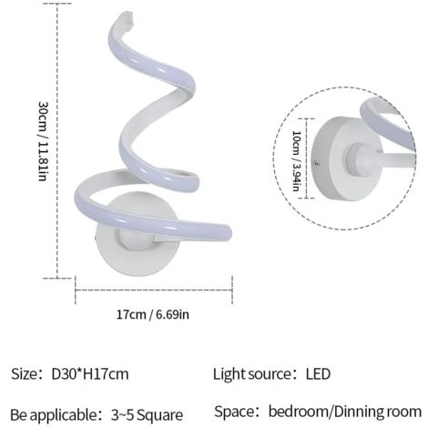 GOECO Applique da parete per interni, applique da parete a LED moderna minimalista da 24W, lampada da parete a LED a spirale, applique da parete a LED in alluminio bianco