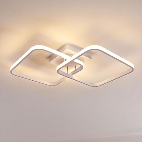 GOECO Luce a soffitto a LED moderna, lampada a soffitto con 2 fiamme quadrate, 50w 5600lm, luce calda 3000K, luce del soffitto a LED in acrilico per camera da letto, soggiorno, 69 cm bianco