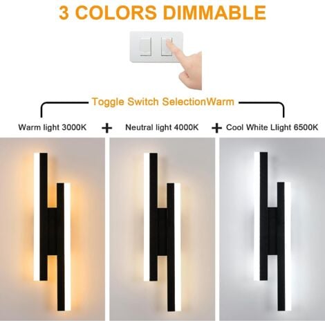 GOECO Applique murali LED Dimmerabile Moderno Forma della linea Lampada da Parete Dimmerabile 3000K/4000K/6000K Per camere da letto, soggiorni, corridoi e disimpegni Nero