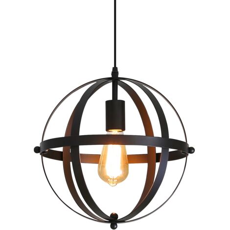 GOECO Lampadari a Sospensione Retro Sferico Metallo Luce Pendente Base E27 Per soggiorno camera da letto sala da pranzo ufficio Bar Café Nero