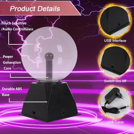 Sfera al Plasma da 3 Pollici, Lam a al Plasma Alimentata T ite USB O Batteria, Luce al Plasma Sensibile al Tocco Per Decorazioni Per Feste, Casa, o Educativo Scientifico Per Adulti